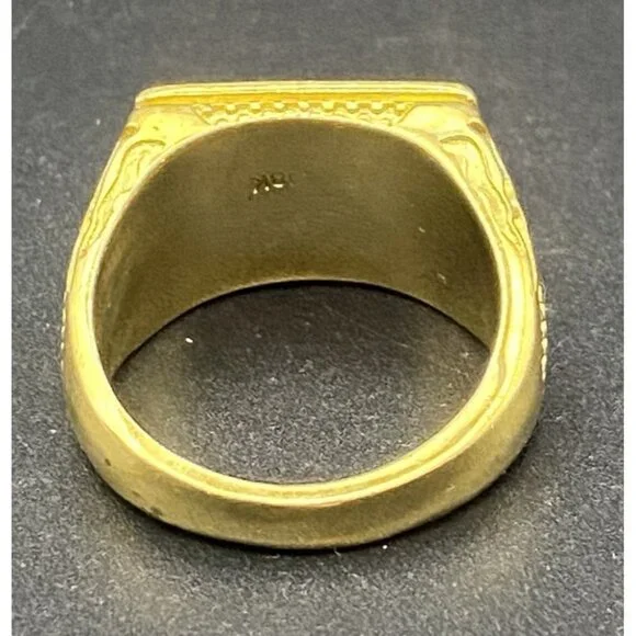 Iced Out Men's 18k Gold Plated Ring CZ Signet Hip Hop Size 11.75 Bling 14.7 g - Picture 3 of 11